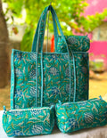 Cotton Bag Combo with 3 Waterproof Pouches - Green