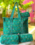 Cotton Bag Combo with 3 Waterproof Pouches - Teal blue
