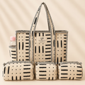 Dream Colors Quilted Cotton Tote Bag Combo with 3 Waterproof Utility Pouches - Beige
