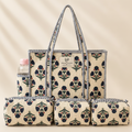 Dream Colors Quilted Cotton Tote Bag Combo with 3 Waterproof Utility Pouches - Black Floral