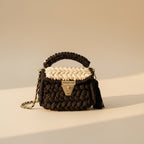 Handcrafted Puff Crochet Hand Bag - Cream Black