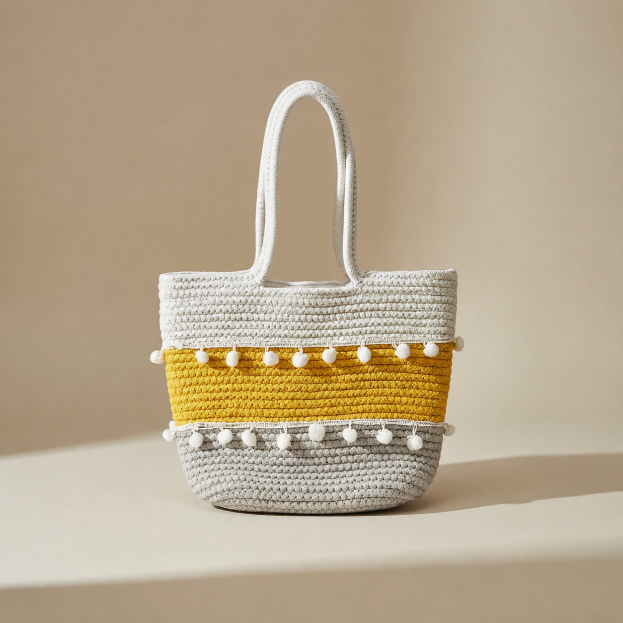 Handcrafted Cotton Rope Tote Bag - Gray