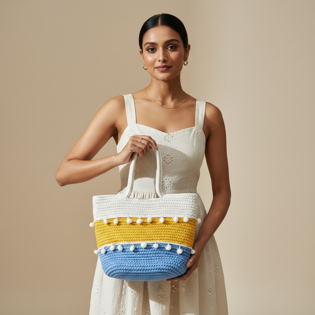 Handcrafted Cotton Rope Tote Bag - Blue
