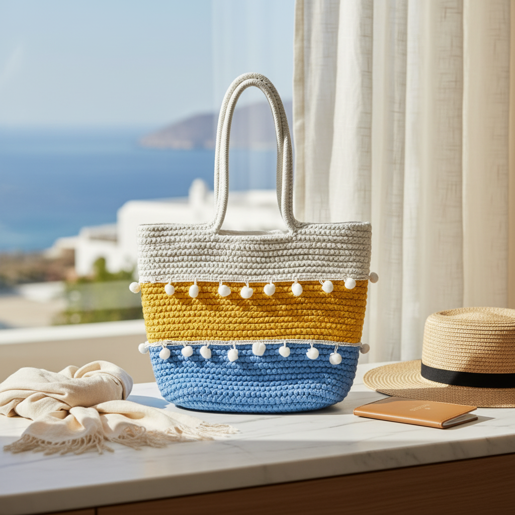 Handcrafted Cotton Rope Tote Bag - Blue