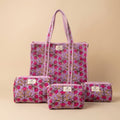 Cotton Bag Combo with 3 Waterproof Pouches - Pink floral