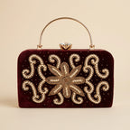 Velvet Pearl Embroidery Clutch