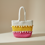 Handcrafted Cotton Rope Tote Bag - Pink Yellow