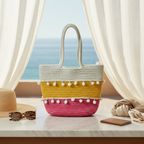 Handcrafted Cotton Rope Tote Bag - Pink Yellow