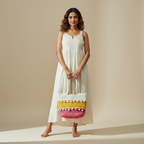 Handcrafted Cotton Rope Tote Bag - Pink Yellow