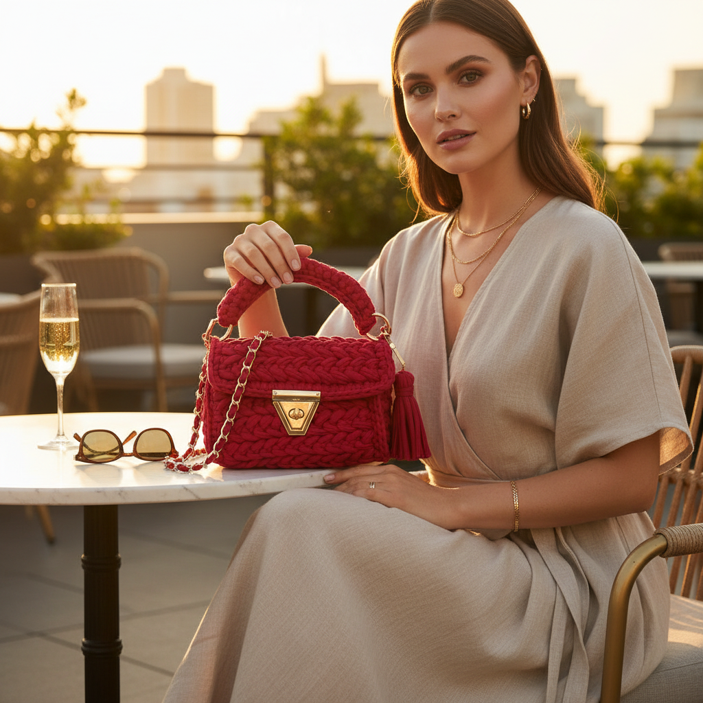 Handcrafted Puff Crochet Handbag - Pink