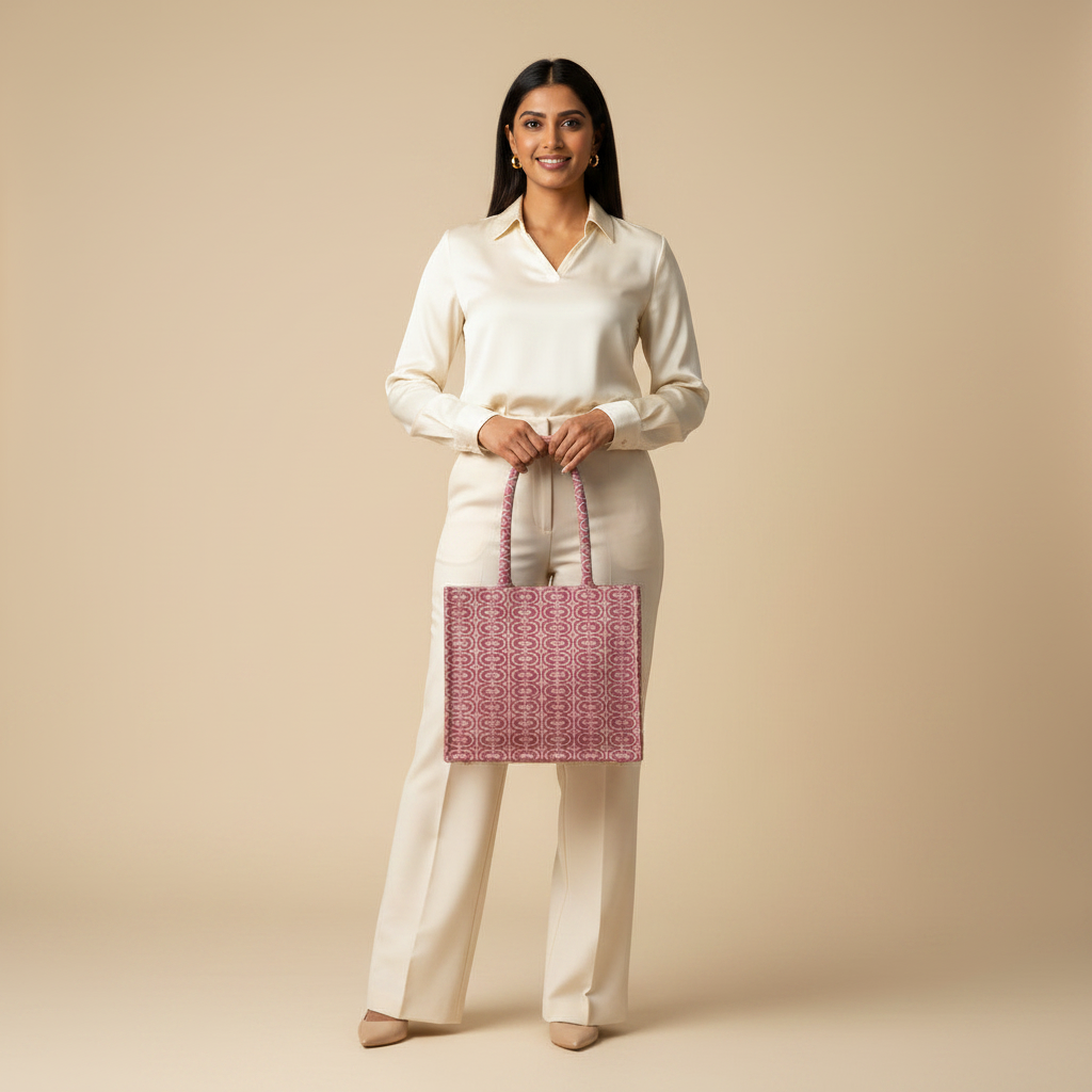 Dream Colors™ Jacquard Vintage Office Bag Set (With Matching Pouch) - Pink