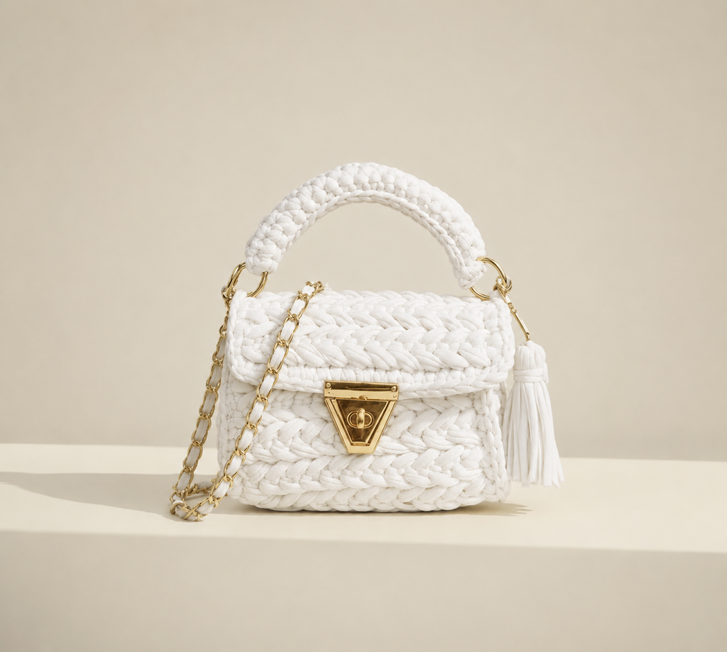 Handcrafted Puff Crochet Handbag - White