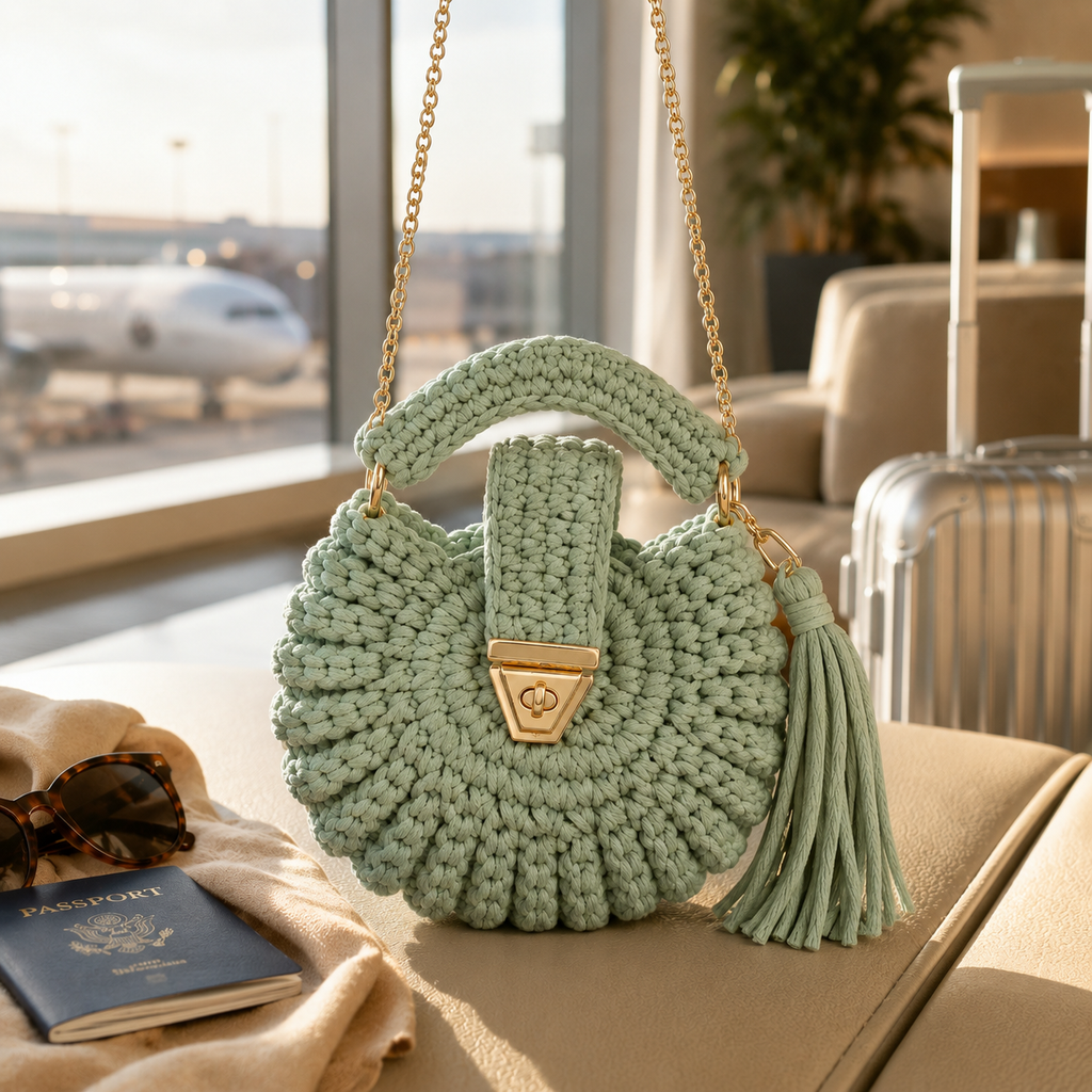 Handcrafted Puff Crochet Handbag - Light green