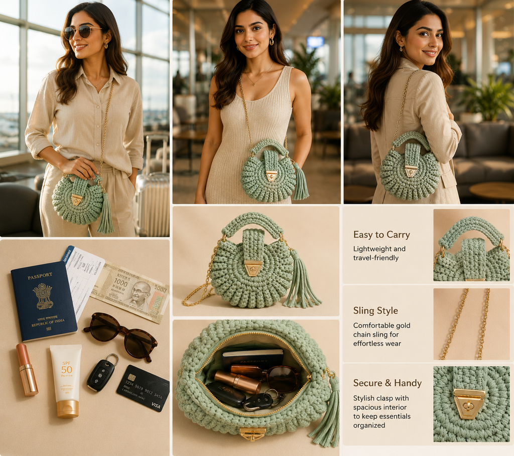 Handcrafted Puff Crochet Handbag - Light green
