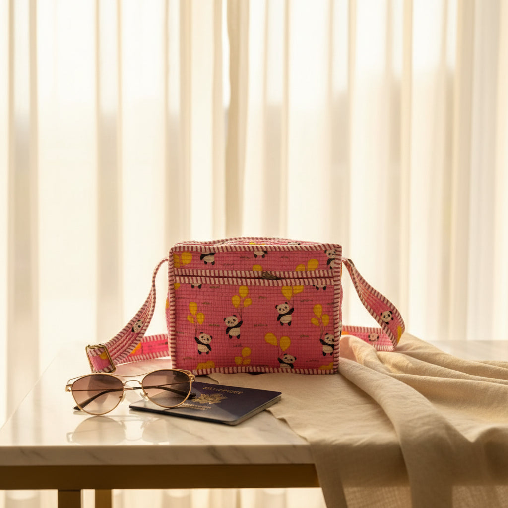 Dream Colors Quilted Cotton Sling Bag - Pink Yellow