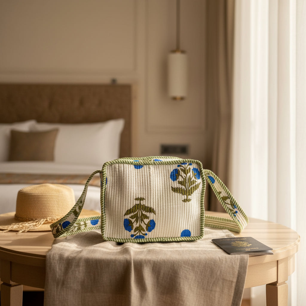 Dream Colors Quilted Cotton Sling Bag - White Blue