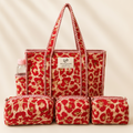 Dream Colors Quilted Cotton Tote Bag Combo with 3 Waterproof Utility Pouches - Red Print