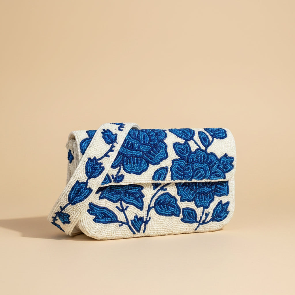 Handcrafted Beaded Bags - Blue Rose