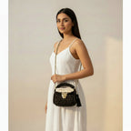 Handcrafted Puff Crochet Hand Bag - Cream Black