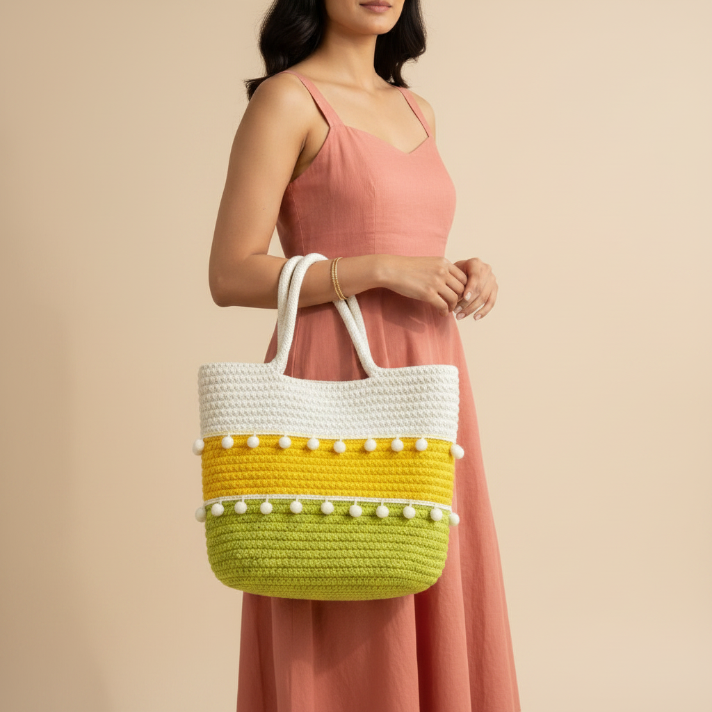Handcrafted Cotton Rope Tote Bag - Green