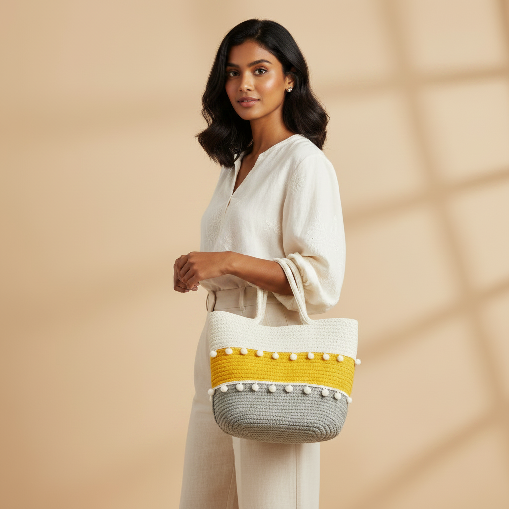 Handcrafted Cotton Rope Tote Bag - Gray
