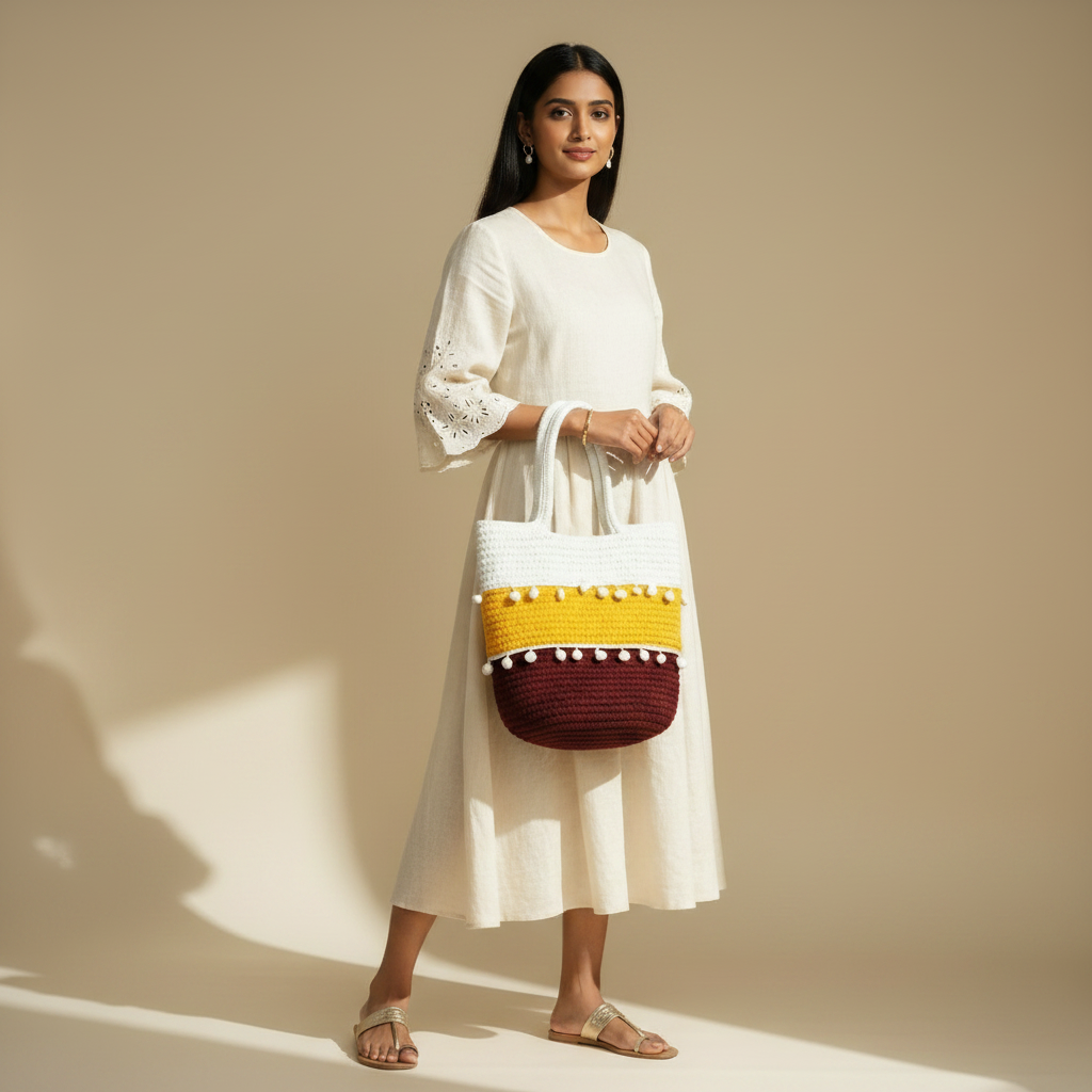 Handcrafted Cotton Rope Tote Bag - Maroon