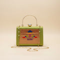 Paithani-Inspired Embroidered Clutch Bag with Gold Handle - Peacock Green