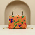 Paithani-Inspired Embroidered Clutch Bag with Gold Handle - Peacock Floral