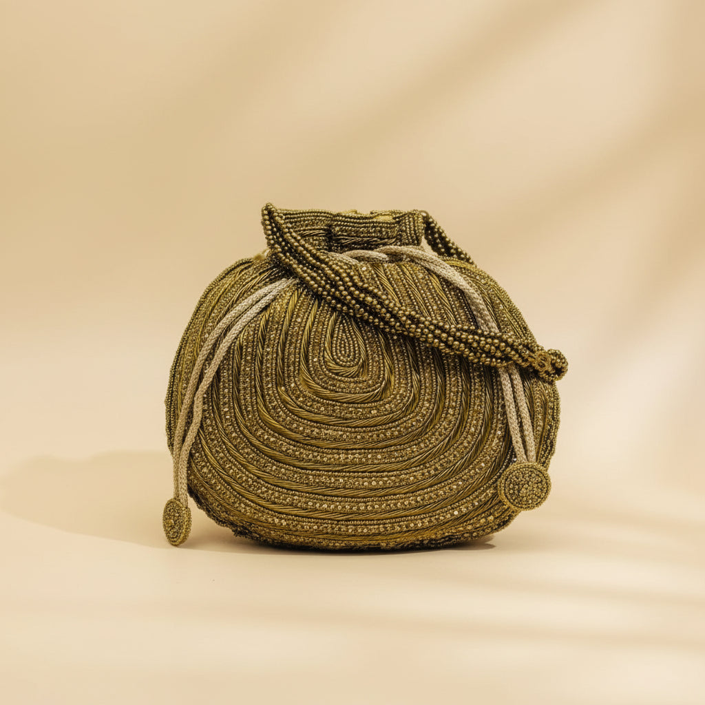 Dream Colors Green Seaweed Embroidered Potli Bag