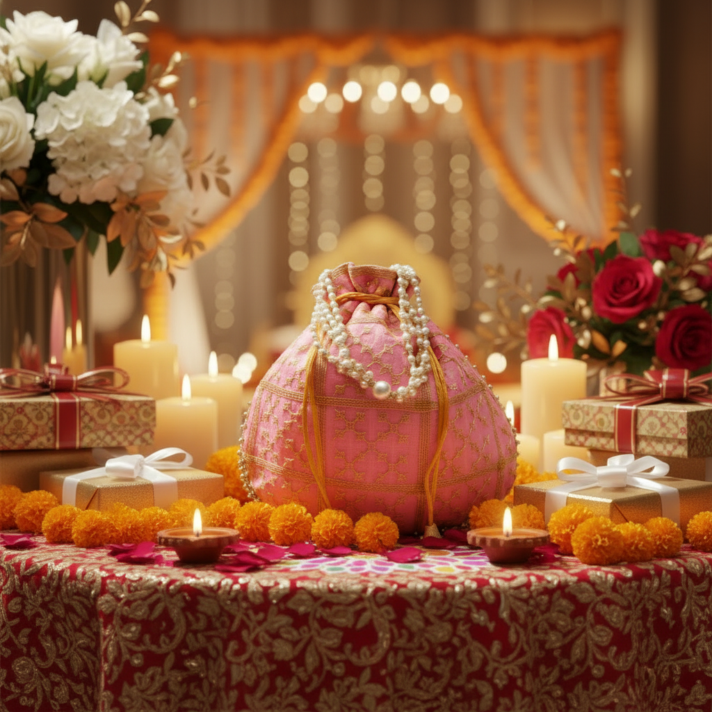 Dream Colors Pink Floral Embroidered Potli Bag