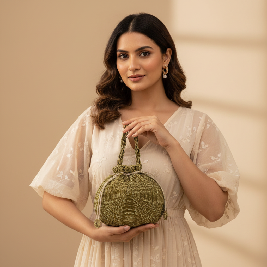 Dream Colors Green Seaweed Embroidered Potli Bag