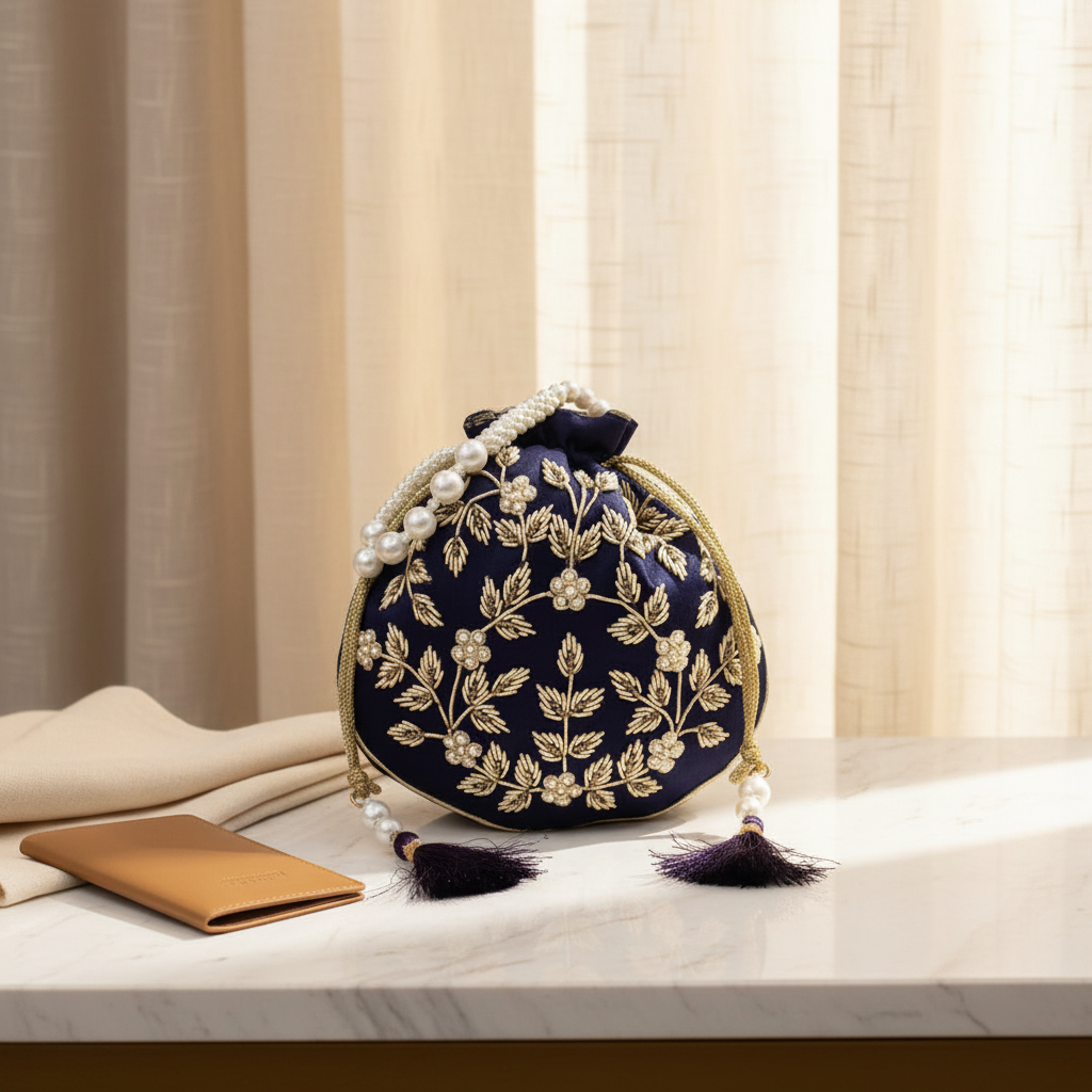 Dream Colors Blue Embroidered Potli Bag