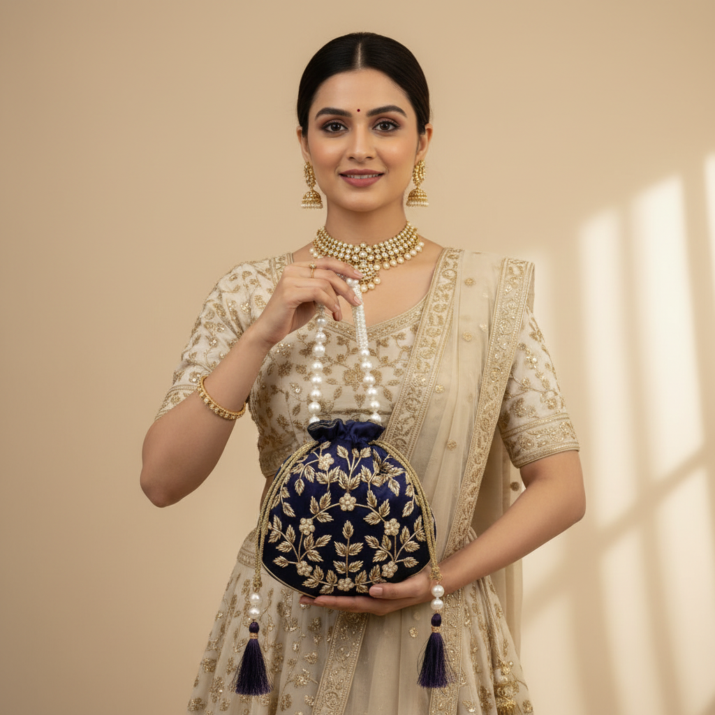 Dream Colors Blue Embroidered Potli Bag