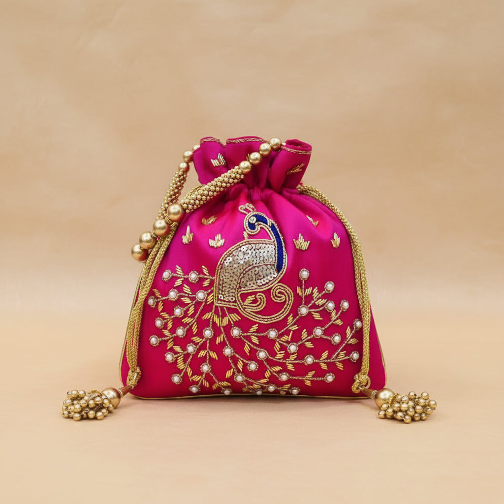 Dream Colors Pink Embroidered Potli Bag