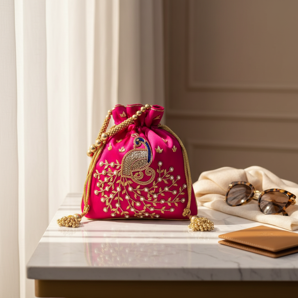 Dream Colors Pink Embroidered Potli Bag