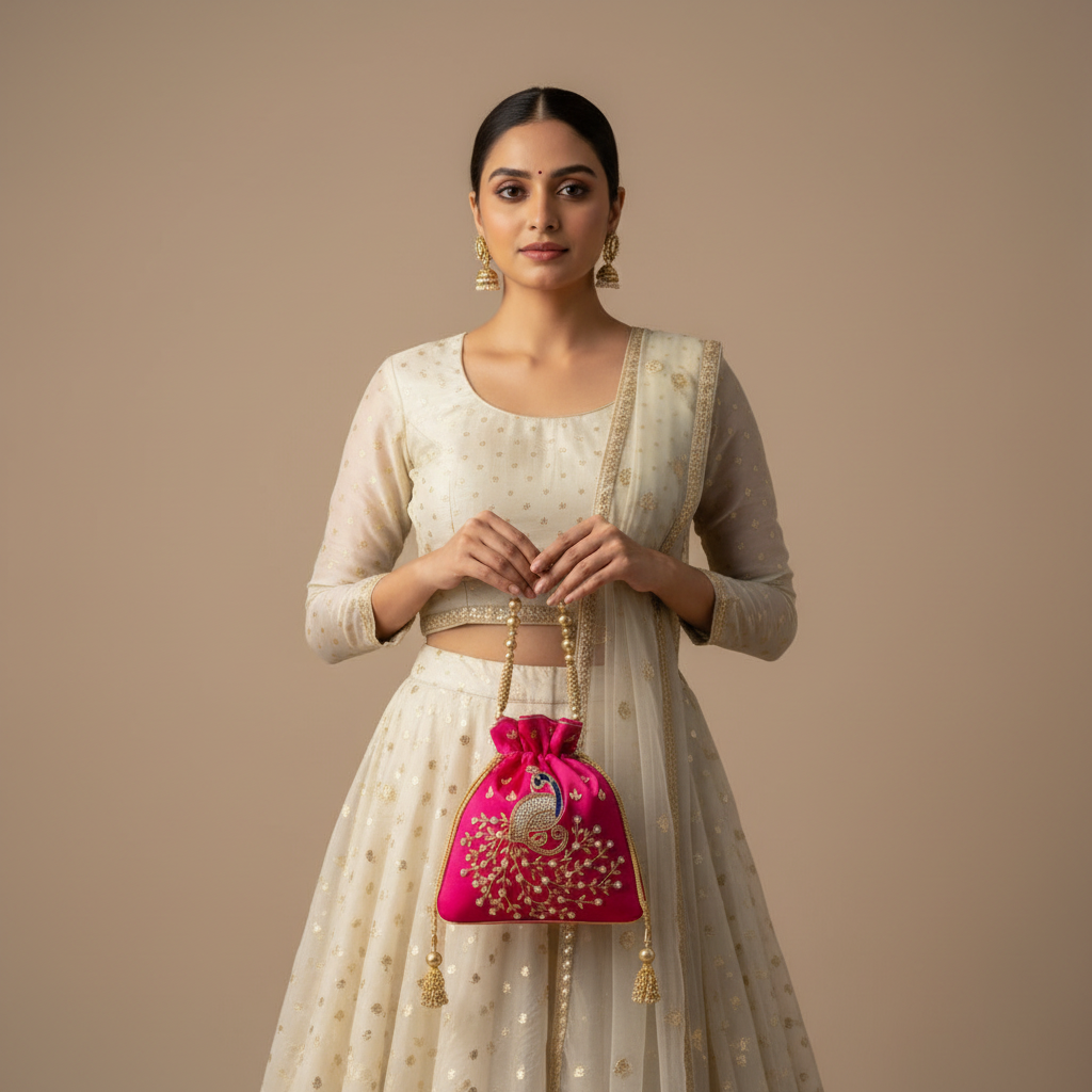 Dream Colors Pink Embroidered Potli Bag