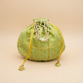 Dream Colors Green Floral Embroidered Potli Bag