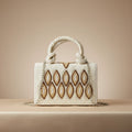 Embroidered Tote Clutch Bag with Rope Handle and Chain Strap - Ivory