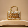 Embroidered Tote Clutch Bag with Rope Handle and Chain Strap - Golden Leaf
