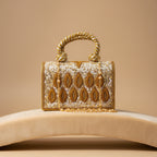 Embroidered Tote Clutch Bag with Rope Handle and Chain Strap - Golden Leaf