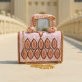 Embroidered Tote Clutch Bag with Rope Handle and Chain Strap - Pink Leaf