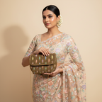 Embroidered Tote Clutch Bag with Rope Handle and Chain Strap - Colourful Leaf