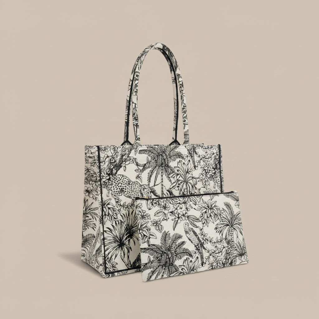 Dream Colors™ Jacquard Vintage Office Bag Set (With Matching Pouch) - Black Tribal