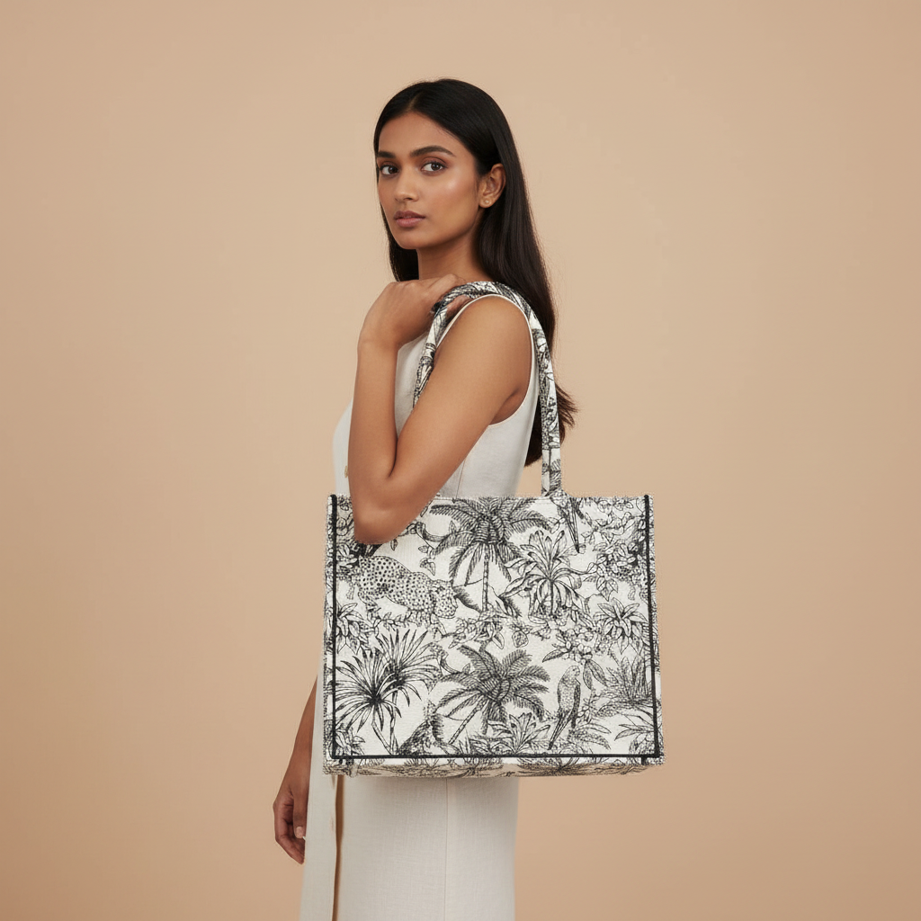 Dream Colors™ Jacquard Vintage Office Bag Set (With Matching Pouch) - Black Tribal