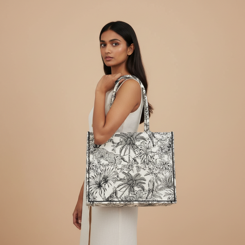 Dream Colors™ Jacquard Vintage Office Bag Set (With Matching Pouch) - Black Tribal